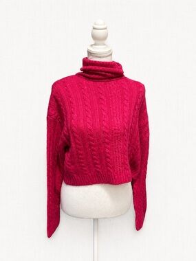 Love Tree Bright Pink Cable-Knit Turtleneck Sweater